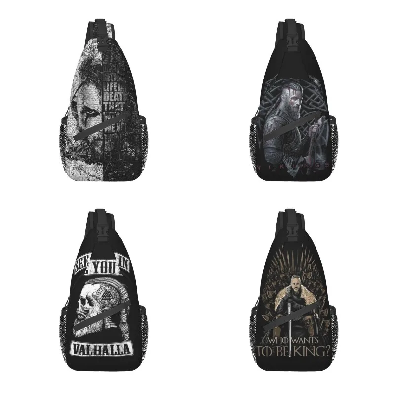 King Ragnar Lothbrok Quotes Vikings Sling Chest Crossbody Bag Men Fashion Valhalla Warrior Shoulder Backpack for Camping Biking