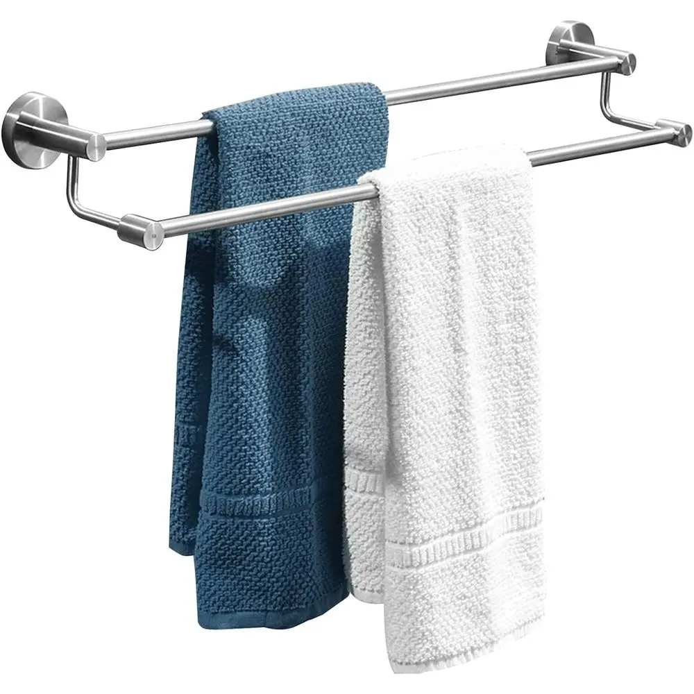 Double Rod Stainless Steel Towel Rack, 60-110cm Adjustable, Brushed Steel Finish, Multi-Colored for Bath or Kitchen