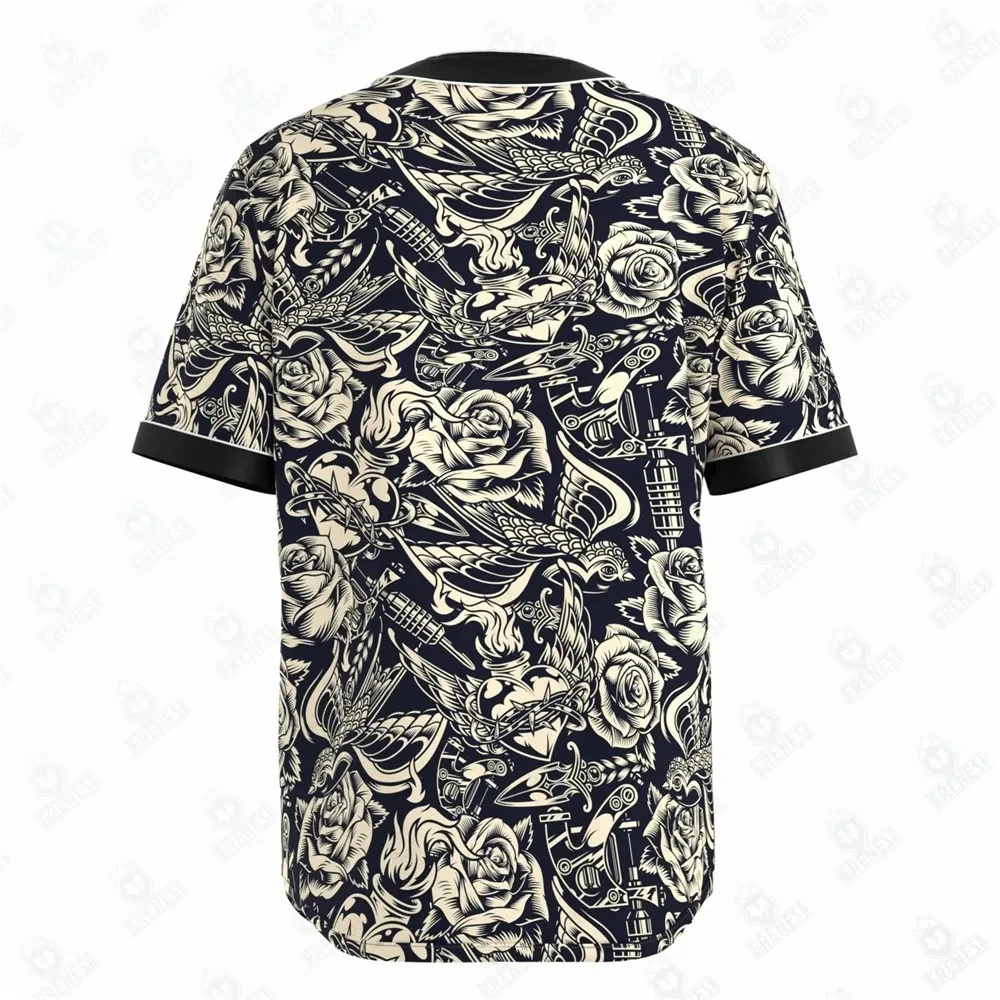 Tattoo Pattern Baseball Jersey Hip Hop Hop Pullover Short Sleeve Sports Jerseys Softball Stitch Button 3D Printed Men's T-shirt