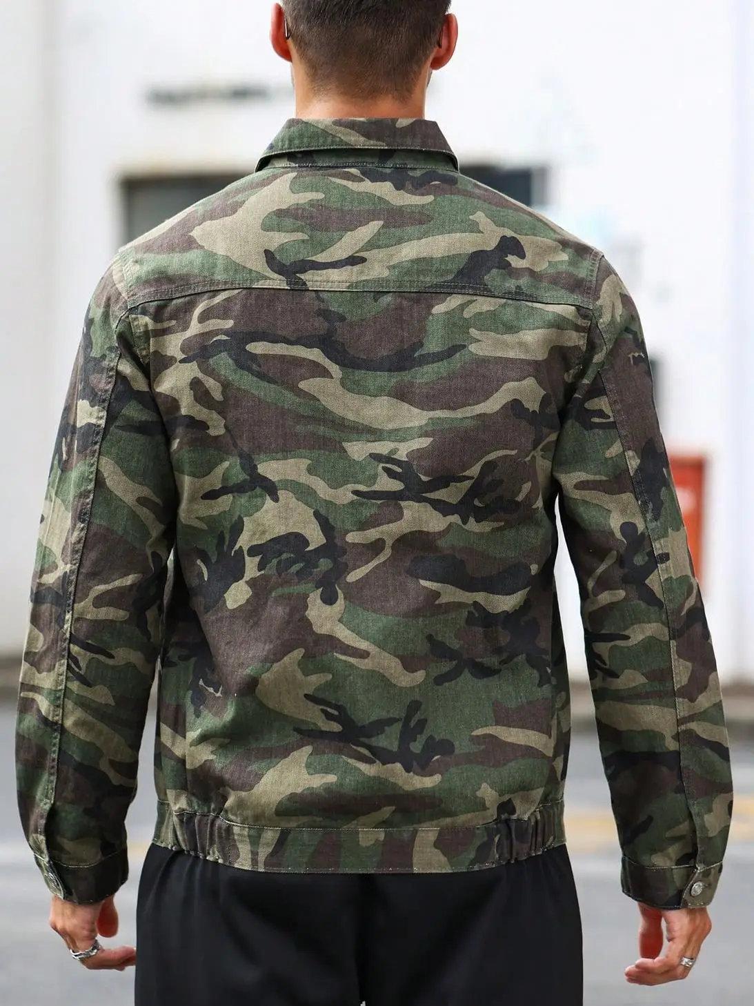 Men's Camouflage Work Jacket, Lapel Zipper Multi-pocket Casual Coat, Retro Trendy Top