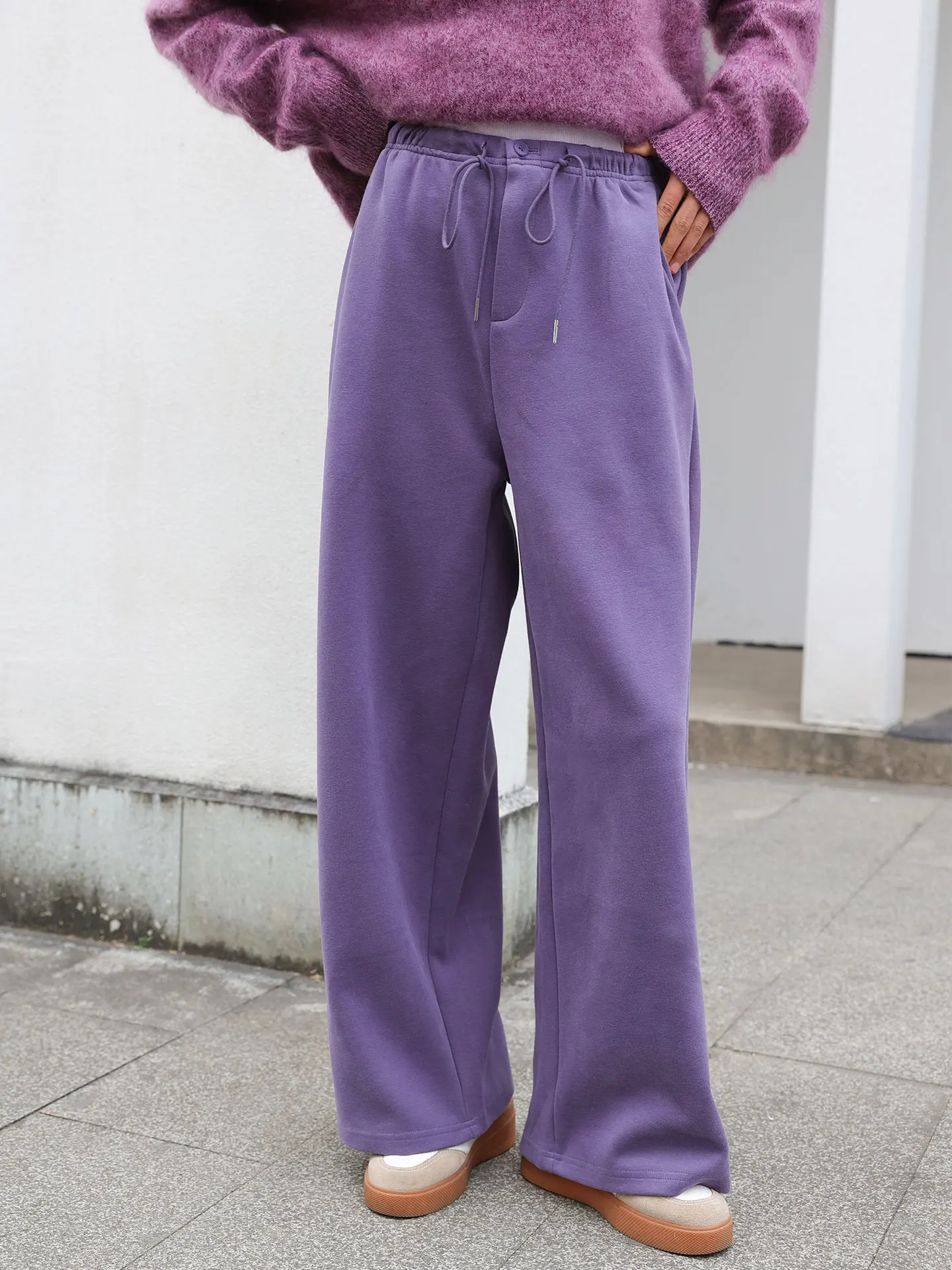 

High Waist Comfortable Loose Straight Leg Pants Women's Casual Knitted Cotton Trousers Versatile Simple Design Winter Faion