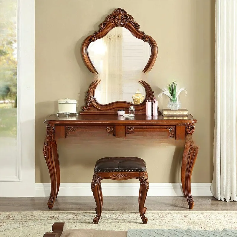 

Retro American dressing table, bedroom dressing table European carved solid wood dressing table