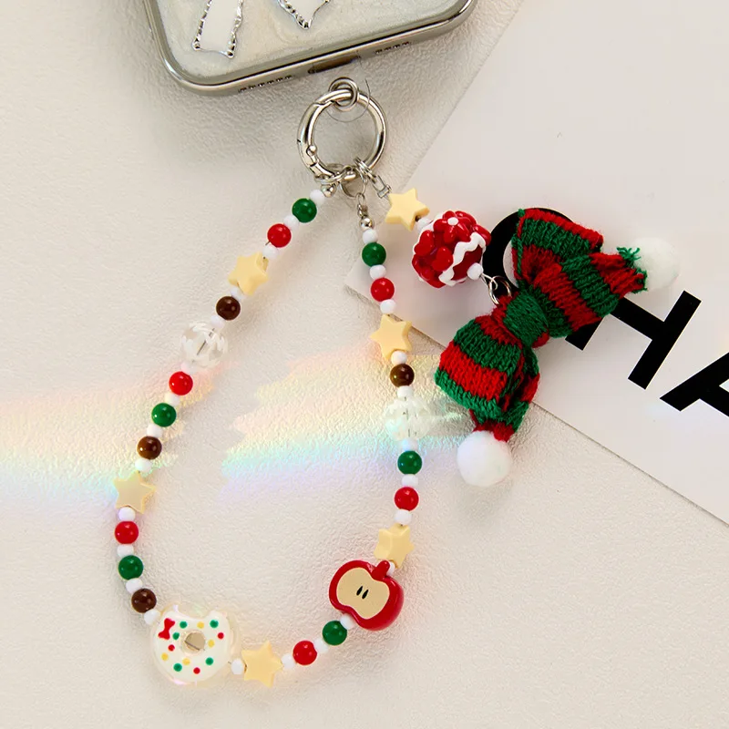 2025 New Christmas Mobile Phone Chain Acrylic Light Luxury Color Bag Pendant Keychain Pendant Beaded Chain Bag