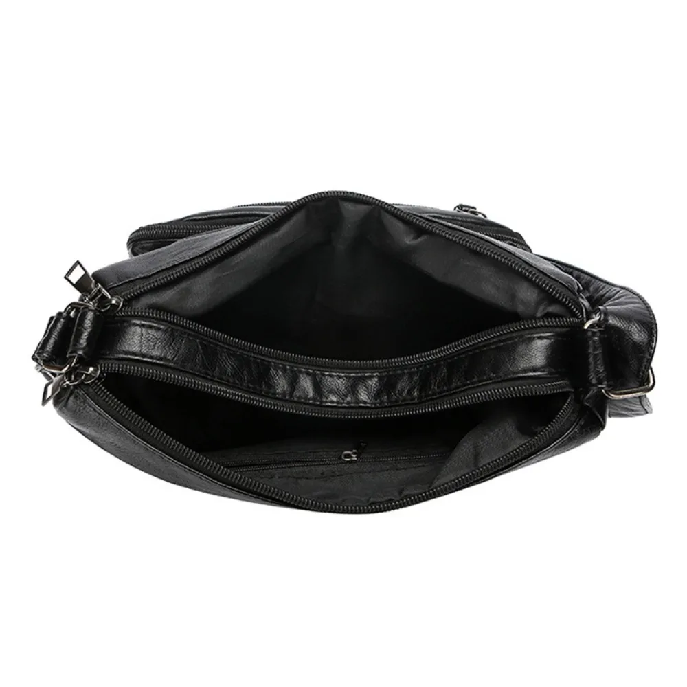 

Soft Multiple Zip Pockets Shoulder Bag Waterproof Large Capacity PU Leather Crossbody Bag Solid Color Retro Crossbody Mommy Bag