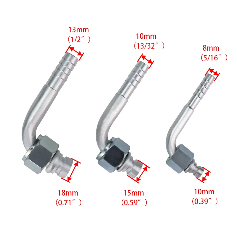 #6 #8 #10 Barb Fitting Elbow 90 Degree O-Ring Female M16x1.5 M22x1.5 M24x1.5 Nut for AC Air Conditioner Fitting