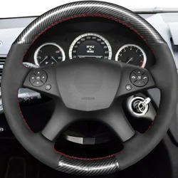 For Mercedes Benz W204 C-Class 2007-2010 C280 C230 C180 C260 C200 C300 Hand-stitched Black Non-slip Car Steering Wheel Cover