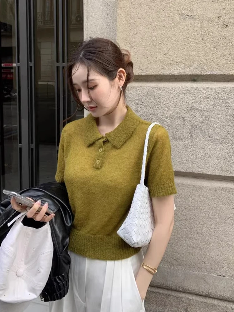 Soft  Ne ort Sve Knitted Sweater Women's Spring Summer New Sle Retro Versatile Slimming Base Layer Top