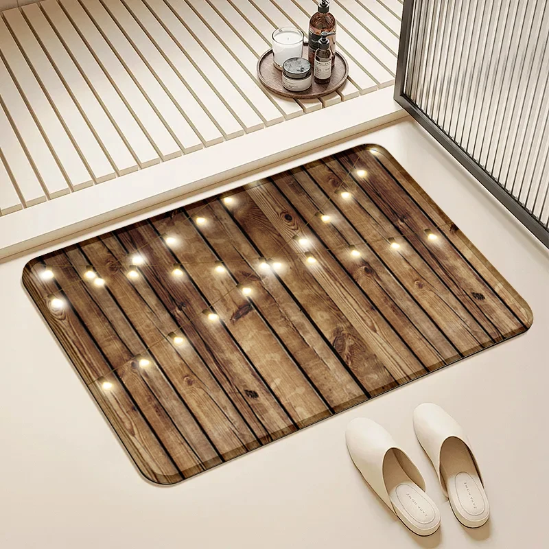 

Wooden String Light Door Mat Non-Slip Absorbent Floor Rug for Home Living Room Bathroom Kitchen Decor