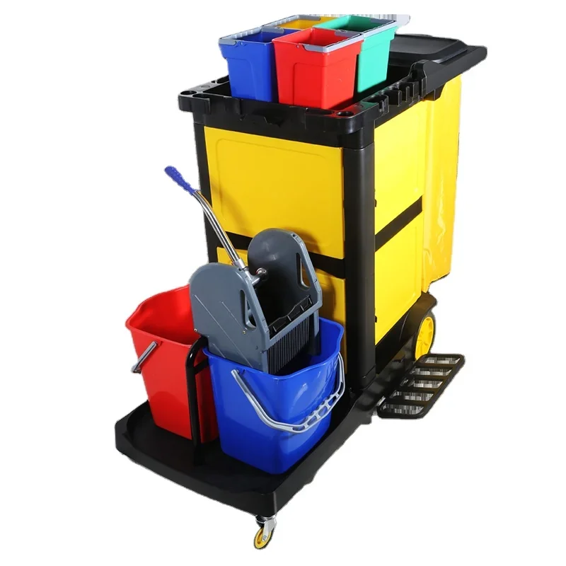 Multi-Function Hotel Room Cleaning Trolley Service Tool Janitor Cart with Wheels