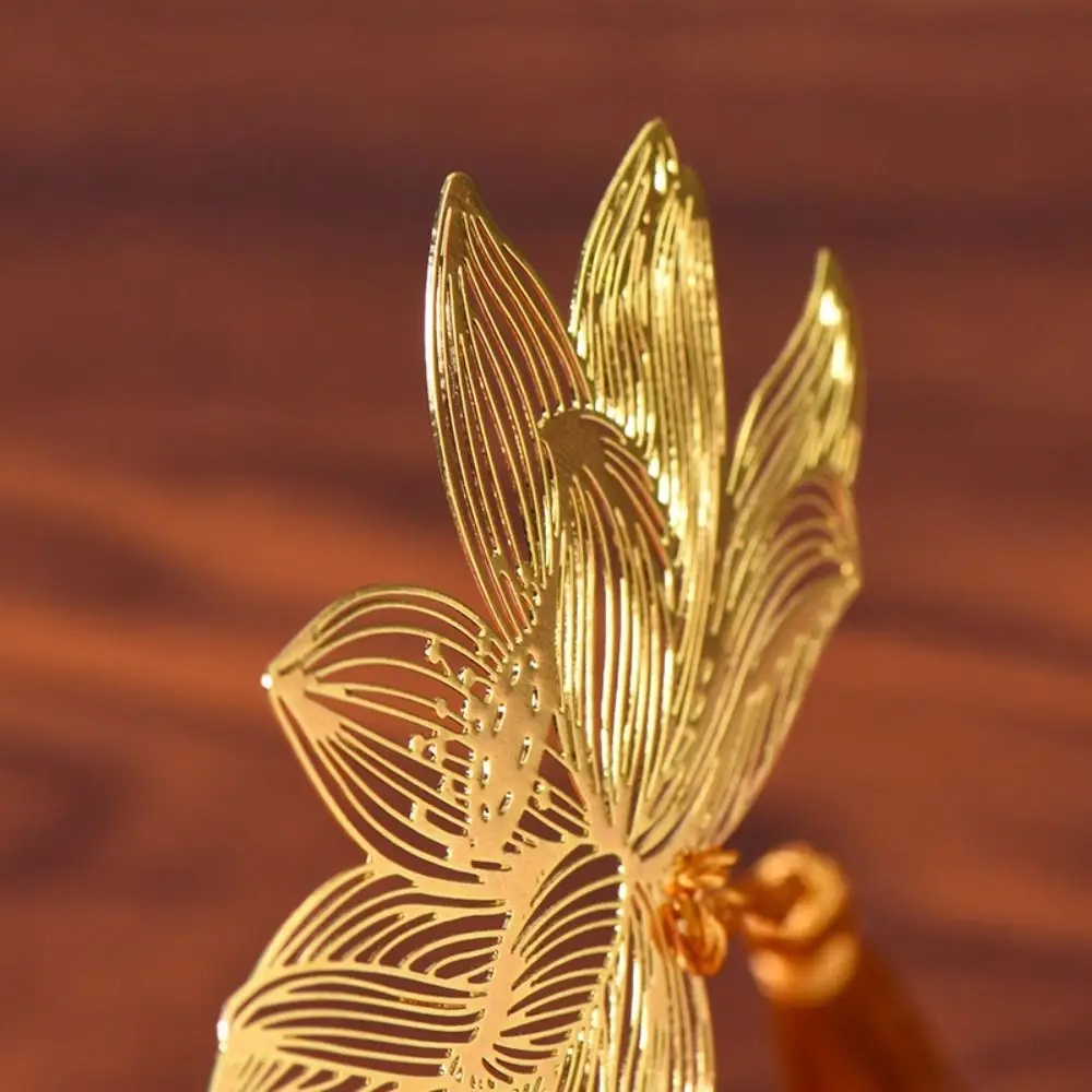 태슬 속이 빈 책갈피 나뭇잎 정맥 중국풍 금속 책갈피 책 액세서리 연꽃 책 클립 학생 문구