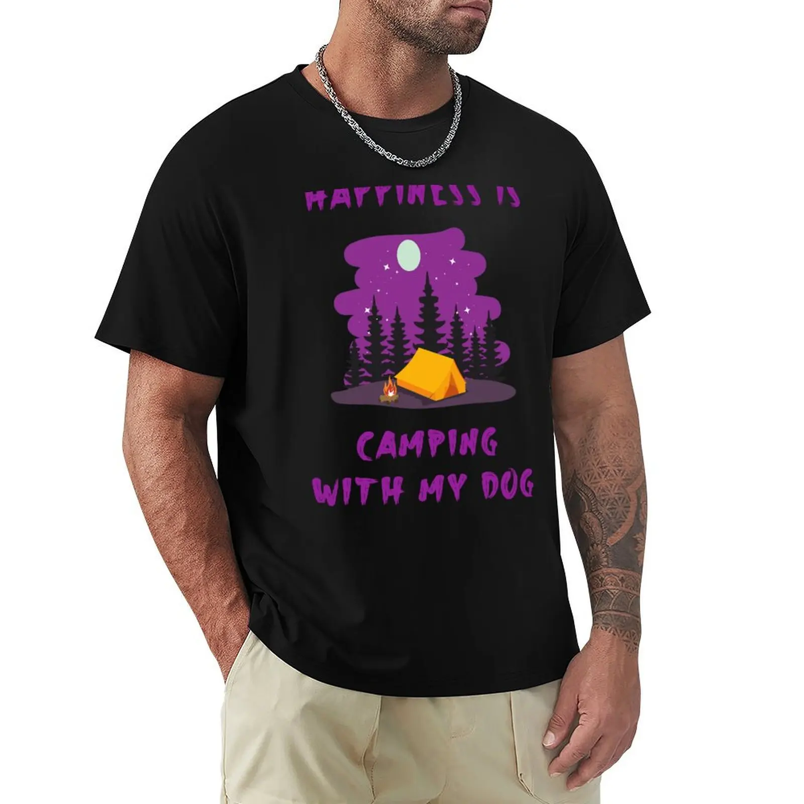 Happiness Is Camping With My Dog T-Shirt summer top animal prinfor boys mens cotton t shirts