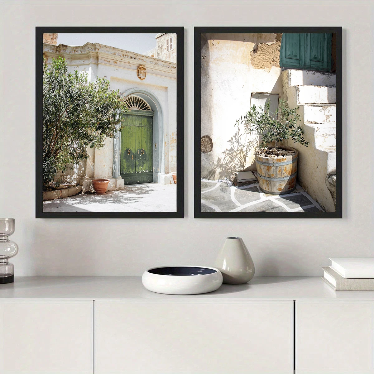2pcs Tuscany Italy Beach & Olive Tree Canvas Art Set - Mediterranean Summer Vibes, No Framed Wall Decor for Living Room, Bedroom