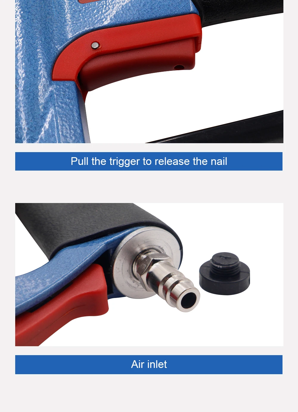 Druckluft-Tacker 7116 mit Langer Nase 6-16mm Feindraht-Nagler U-Typ Pneumatischer Streifennagler Heftklammergerät für Holzbearbeitung und Möbel – Detail 5