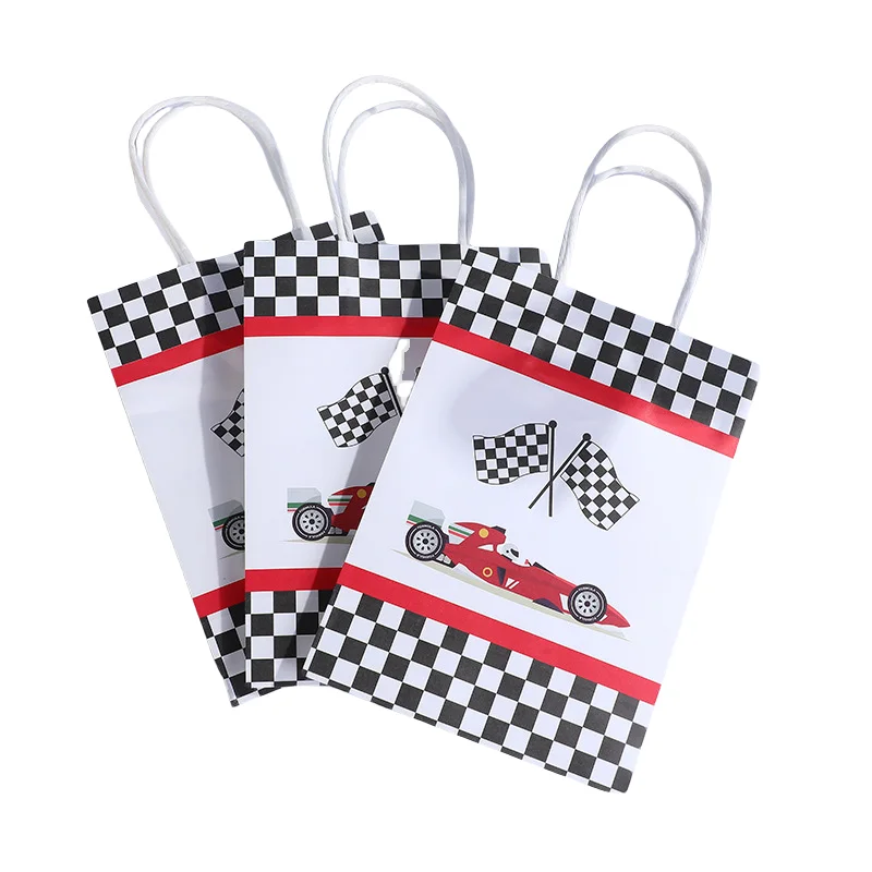 LPZHI-bolsas de regalo con bandera a cuadros para coche de carreras, bolsas para dulces, reutilizables de lujo, para fiesta de cumpleaños, decoración temática de carreras