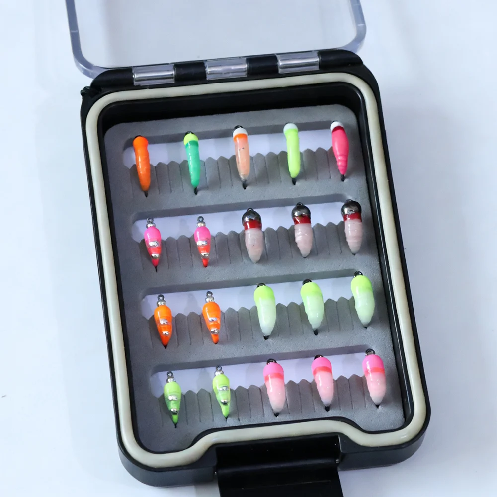 

Vtwins 20 шт., светящиеся приманки для зимней рыбалки с тяжелой головкой из бисера, нимфы, жуки, червь, мух, Caddis, личинки для насекомых, быстро тонущие приманки для форели, Pesca