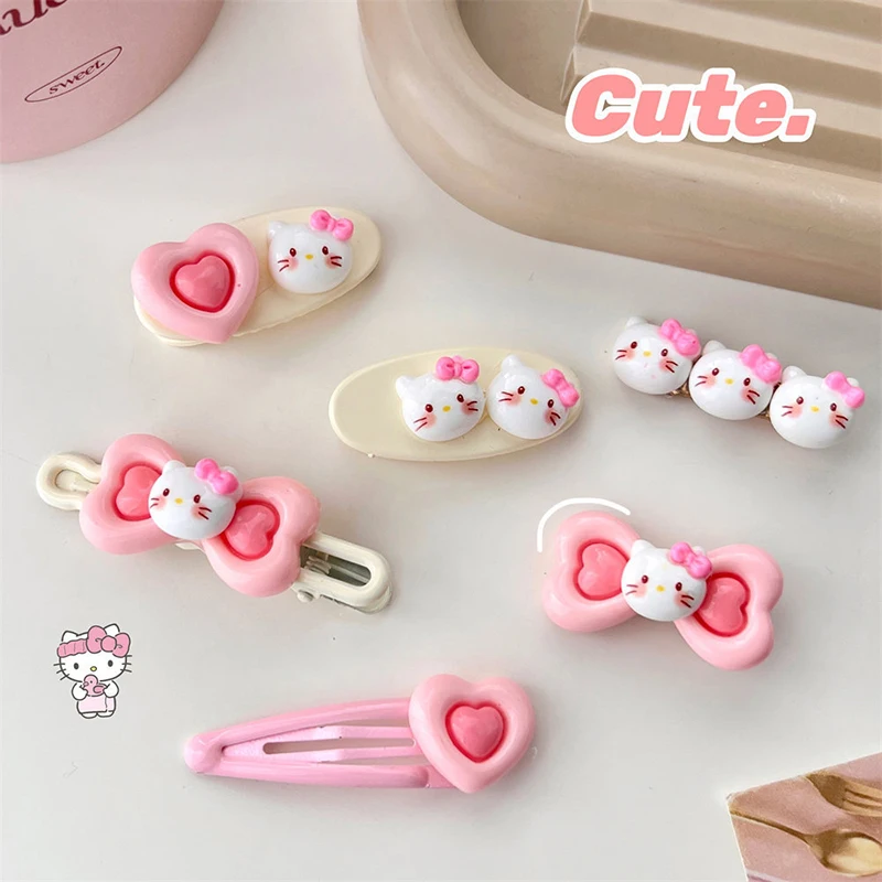 1 sztuk Sanrio Anime Hello Kitty szpilka dziewczyna grzywka boczna spinki do włosów ozdoby nakrycie głowy w stylu kreskówki miękki ładny design akcesoria do włosów