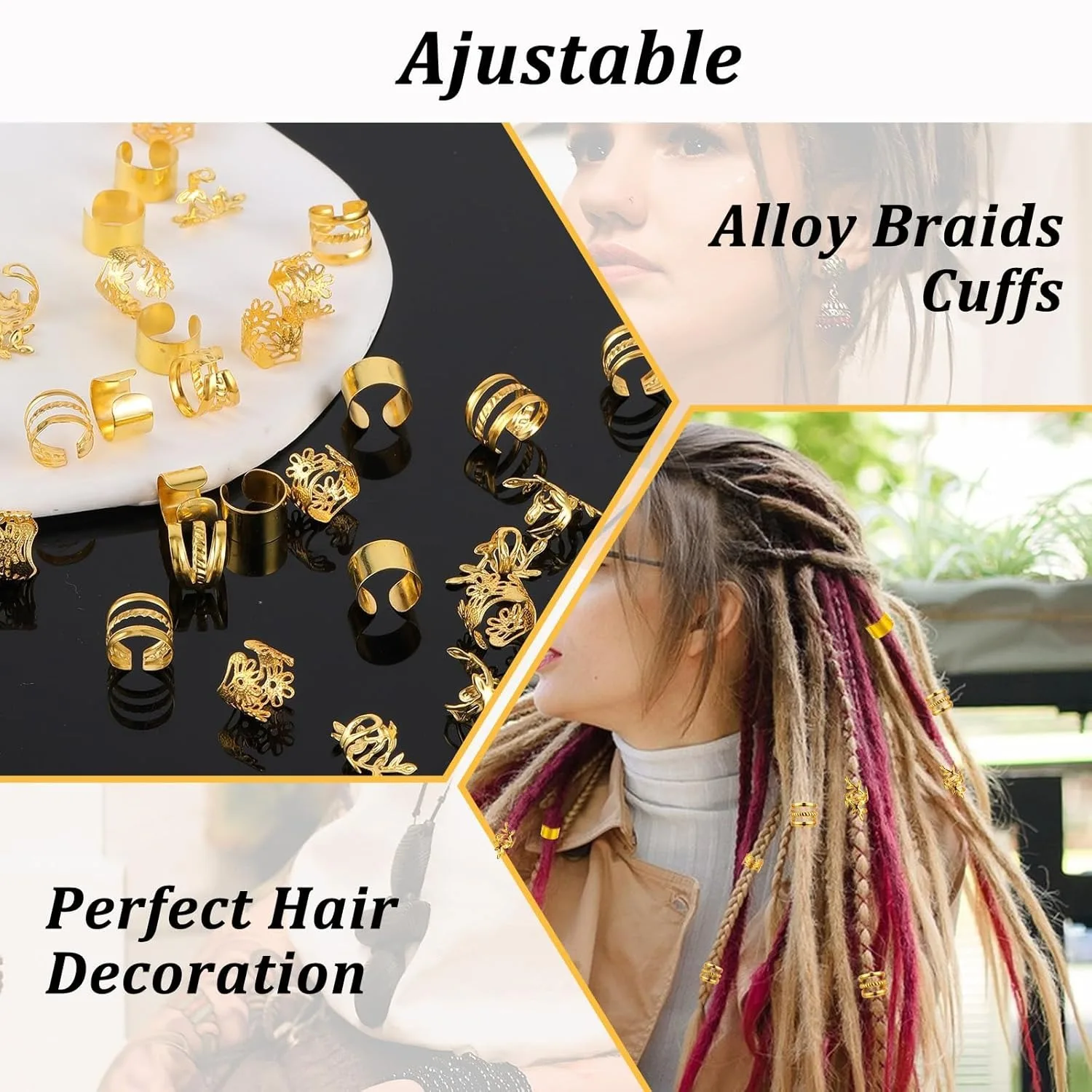 ゴールド & シルバー ひまわり オリーブ ブランチ 中空ドレッドヘア リング 40 個 |   パーティー/フェスティバル宴会ウィッグアクセサリー