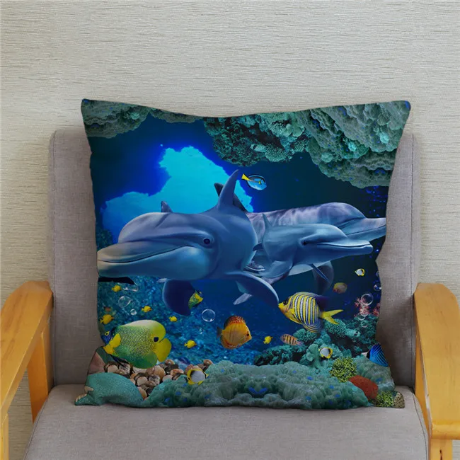 Fodera per cuscino Ocean Dolphin Pattern Underwater World Print Pillow Kids Sofa Home Decor