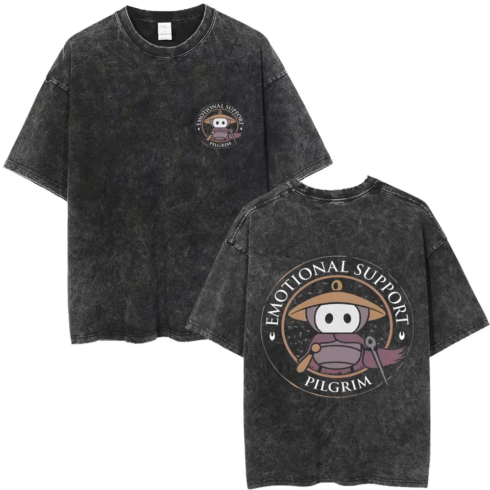 

Game Hollow Knight Funny Vintage Washed T Shirt Men Women Clothing Casual Oversized Short Sleeve Tees Cotton T-Shirt Streetwear