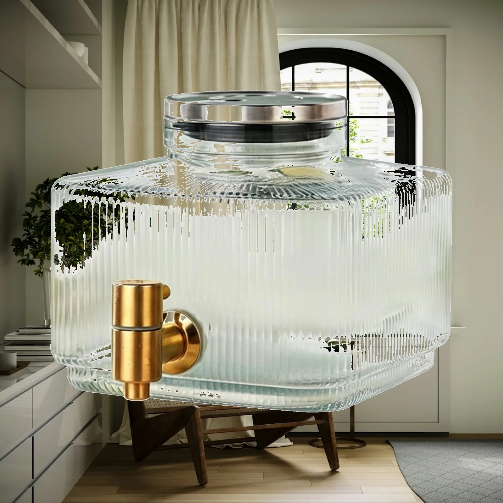 Thick Glass Beverage Container with Smooth Stream Tap for Chilled Drinks and Party Serving
