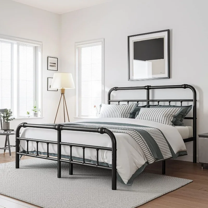 King Size Bed Frame with Headboard and Footboard, 18 Inches High, 3500 Pounds Heavy Duty Metal Slats Support