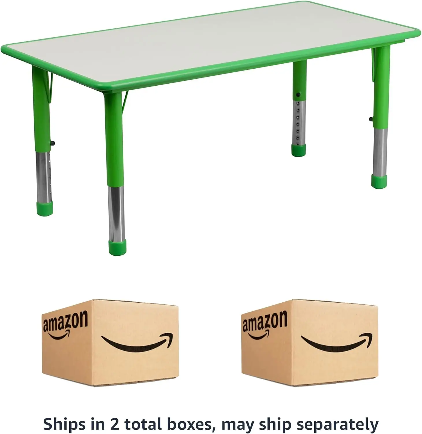 Adjustable Classroom Activity Table for School and Home, Rectangular Plastic Activity Table for Kids, Green/Gray