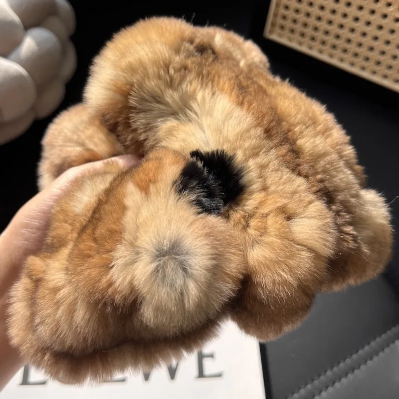 ถุงมือขนกระต่ายเร็กซ์แท้แบบครึ่งนิ้วสำหรับผู้หญิง ฤดูหนาว น่ารัก อุ่น หนา รองรับหน้าจอสัมผัส ถุงมือถักแบบยืดหยุ่น