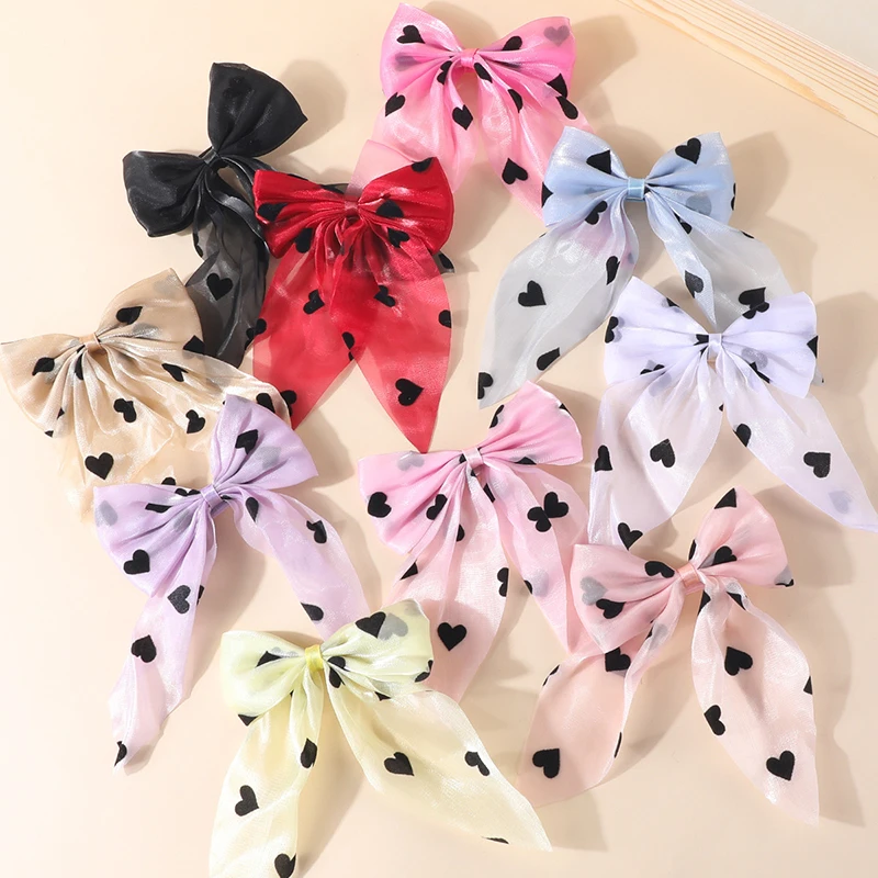 

Set Of Ten Heart-Shaped Satin Multi-Color Hair Clips Cute Ladies' Duckbill Hair Accessories