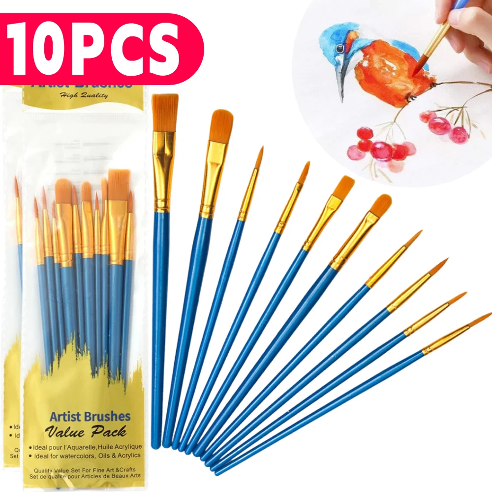 Kit de Pincéis de Nylon com Cerdas Macias para Pintura em Tela, Alta Precisão em Detalhes Finos e Grandes Áreas