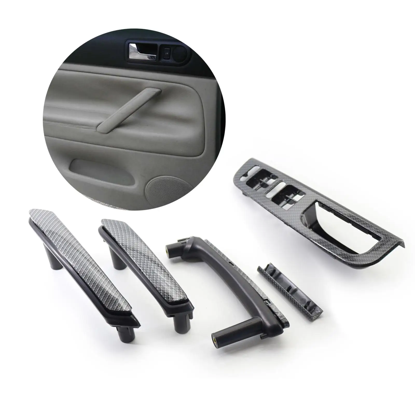 

Window Switch Panel Cover ABS Interior Door Pull Handle Set Carbon Fiber for VW B5 Vehicle Replacement