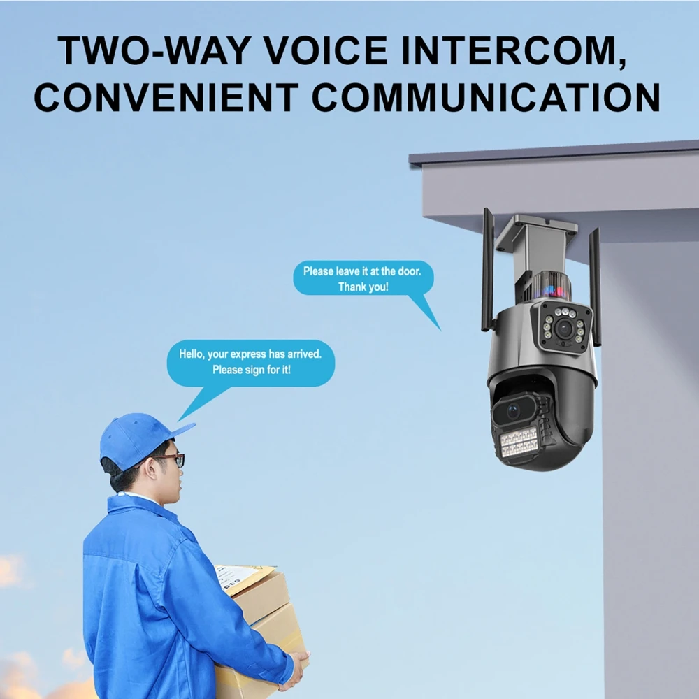 Cámara IP WiFi de doble lente, visión nocturna ultraclara, cámaras de seguridad para exteriores, intercomunicador de Audio bidireccional, detección de movimiento con alerta