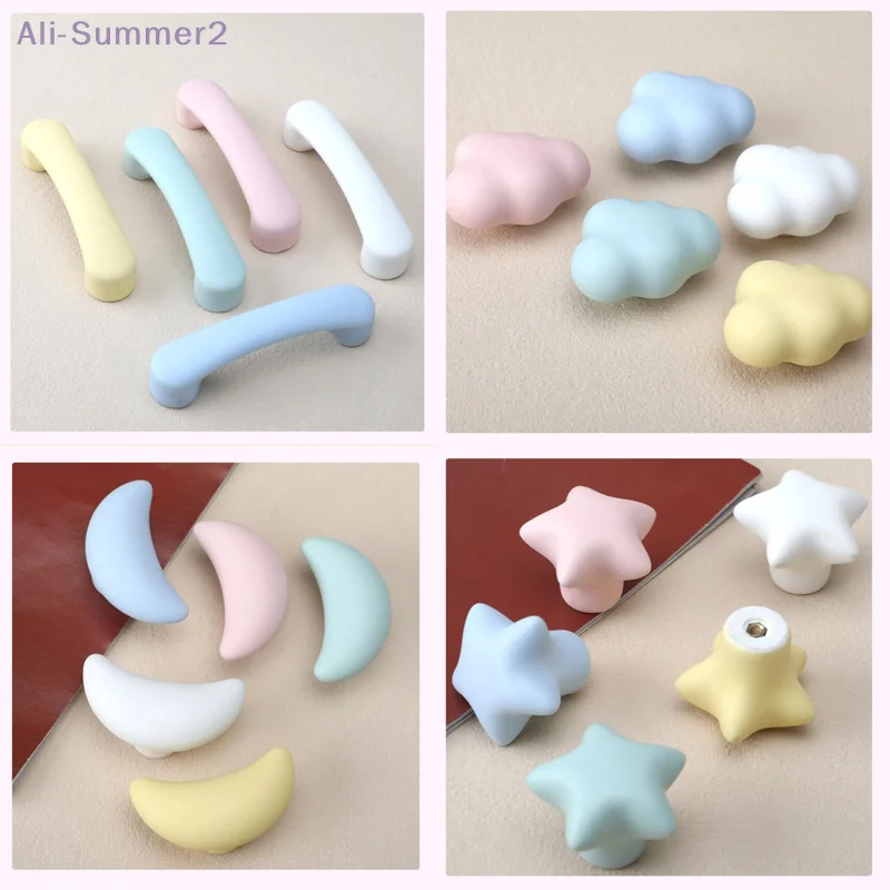 

{MX} Керамические макароны в скандинавском стиле, красочные ручки для шкафа, круглая ручка для ящика в форме звезды и луны, ручки для мебели для детской комнаты