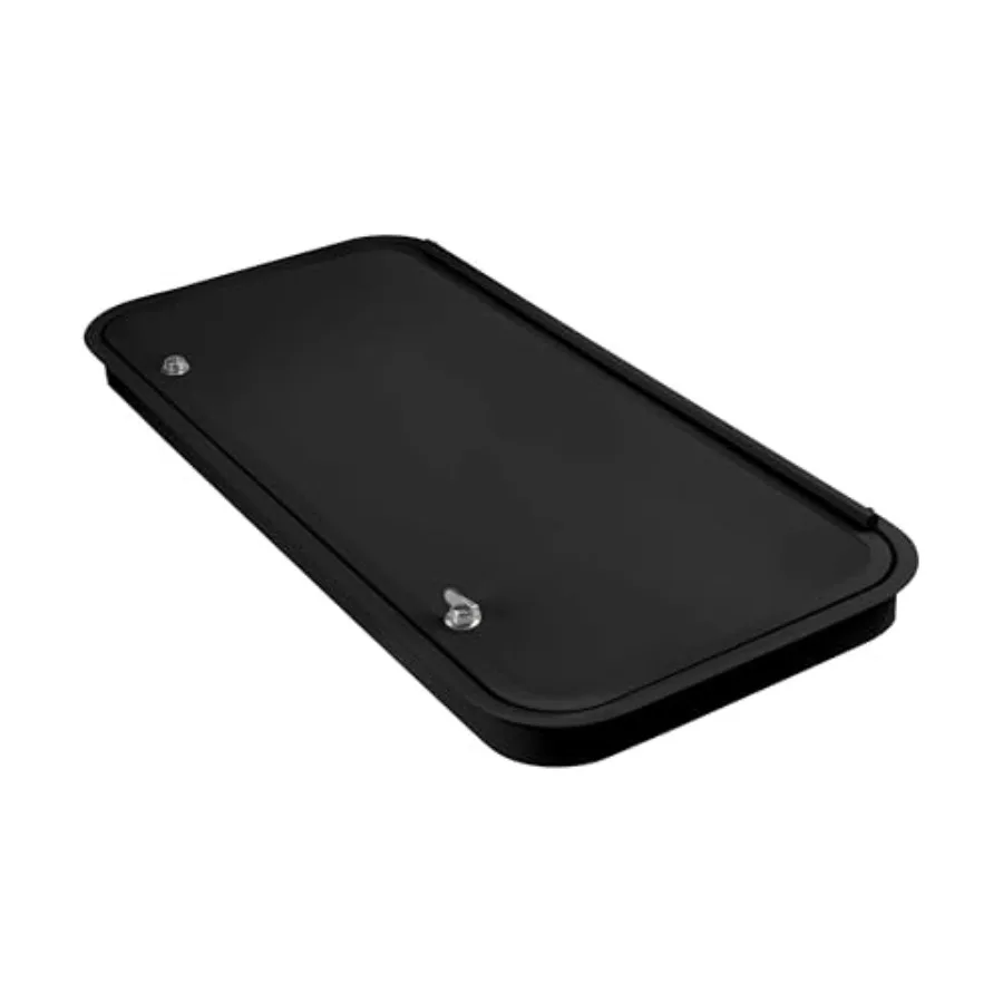 

RV baggage door for compartment access storage, 36 wide x 16 high with rounded corners and thumblocks, top hinge, black ABS pla