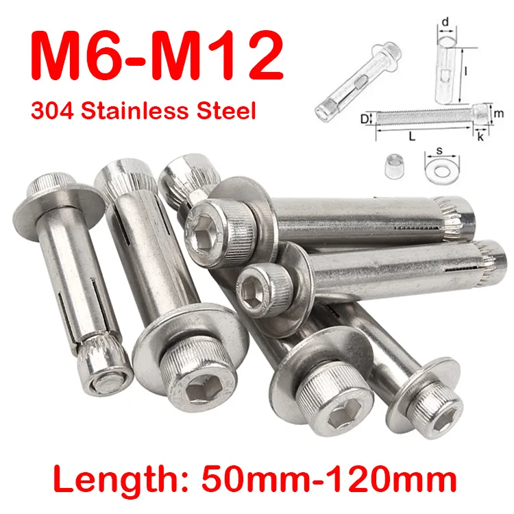 M6 M8 M10 M12 304 Stainless Steel Hexagon Hex Socket Head Built-in Expansion Screw Allen Internal Expansion Concrete Anchor Bolt