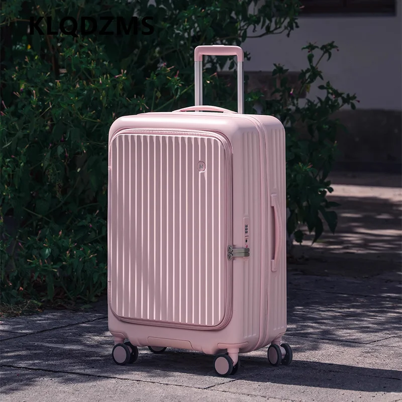 

KLQDZMS PC Travel Luggage Front Laptop Boarding Case USB Charging Trolley Case 20"22"24"26"28 Inch Women's Cabin Suitcase