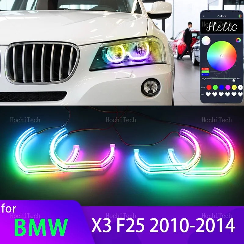 

For BMW X3 F25 Halogen Headlight 2010 2011 2012 2013 2014 APP Dynamic RGB Angel Eyes Rings Light DRL with Turn Signal Light
