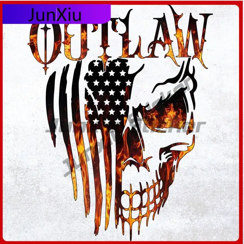 

Outlaw Skull Flag On Fire Distressed Flag Decal American Theme Vinyl Graphic Suv Car Laptop Speedboat Rear Windshield Waterproof