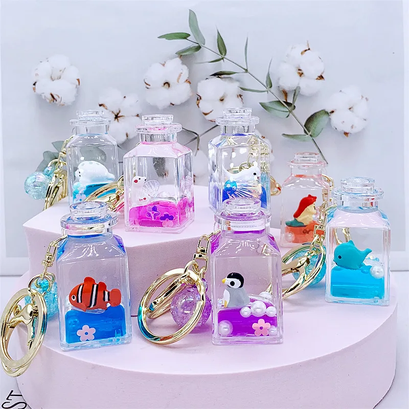 ins Cute Ocean Doll Oil Liquid Keychain Quicksand Pendant