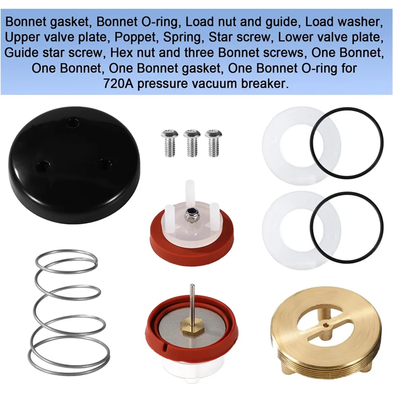 Valve 720A 12Pcs Pressure Vacuum Breaker And Bonnet Repair Kit, For 1/2" 3/4" 1" Systems