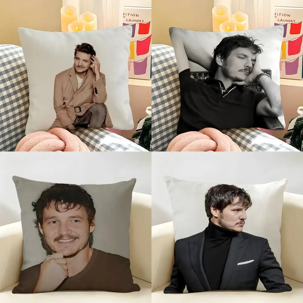 Movie Actor P-Pedro P-Pascal Cushion Cover Natural Linen Organic Fabric Double-Sided Printing Room Sofa Decor Pillow Case