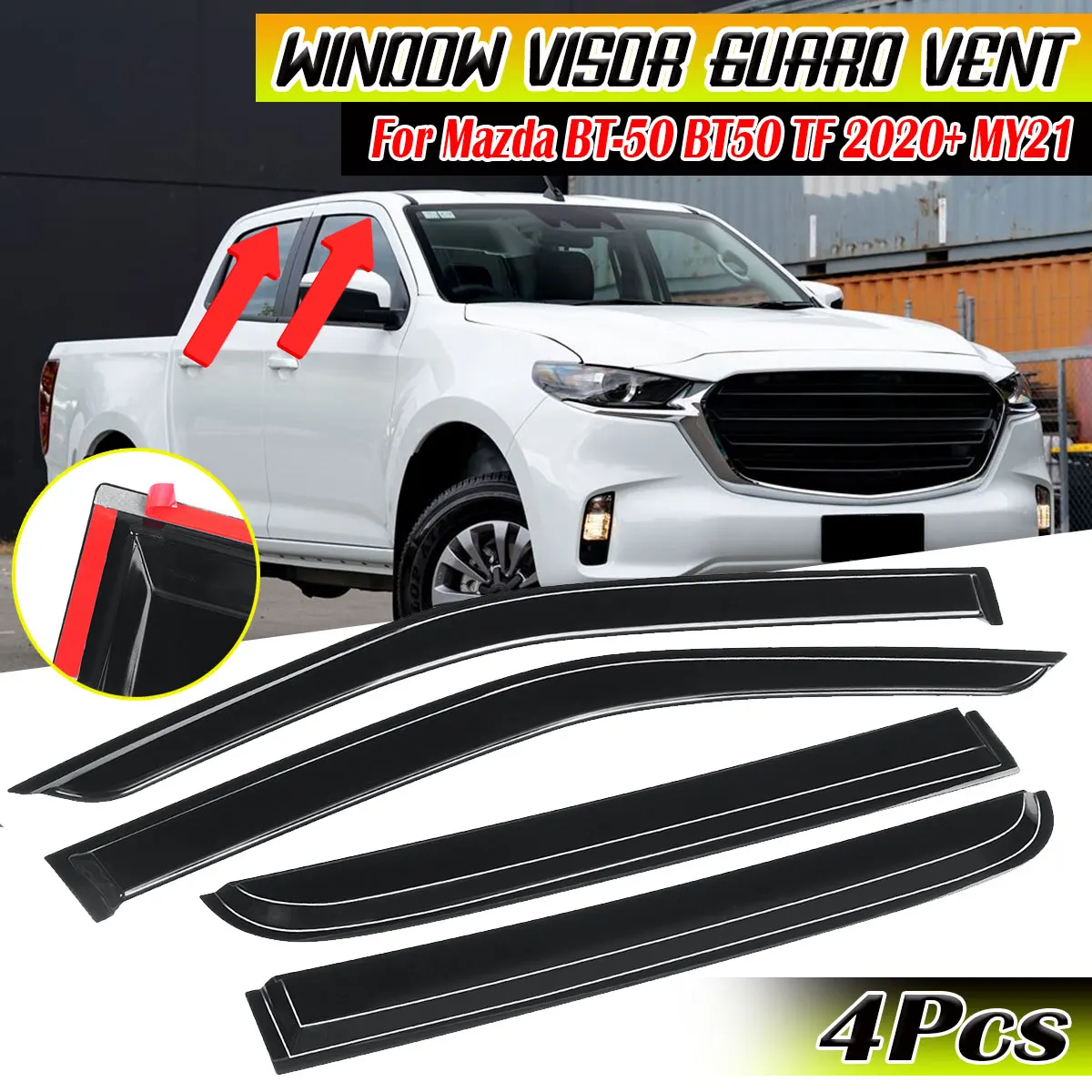 New 4x Car Side Window Deflector Visor Vent Wind Shields Sun Rain Guards For Mazda BT-50 BT50 TF 2020+ MY21 Weathershileds