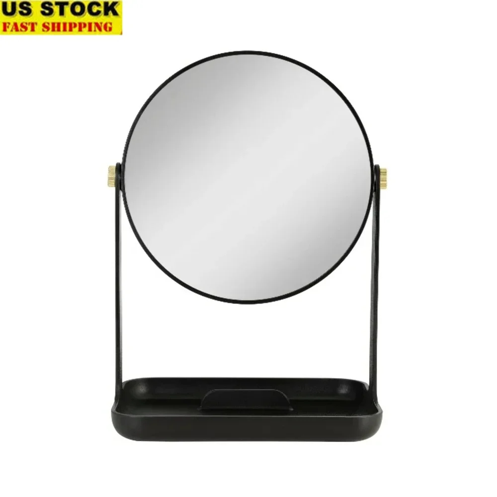 5X 1X Dual Magnification Makeup Mirror with Accessory Tray Phone Holder 360 Degree Rotation Crystal Clear Reflection Vanity