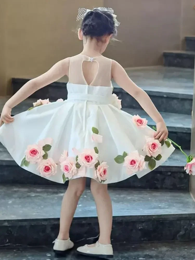 Vestido de noche con apliques de actuación para niños, fiesta de cumpleaños de boda, vestido de niña de flores