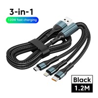3 in 1 Fast Charging Cable 120W 6A Type C Micro USB Data Cord Phone Charger Quick Charge Cable For iPhone Samsung Xiaomi Huawei