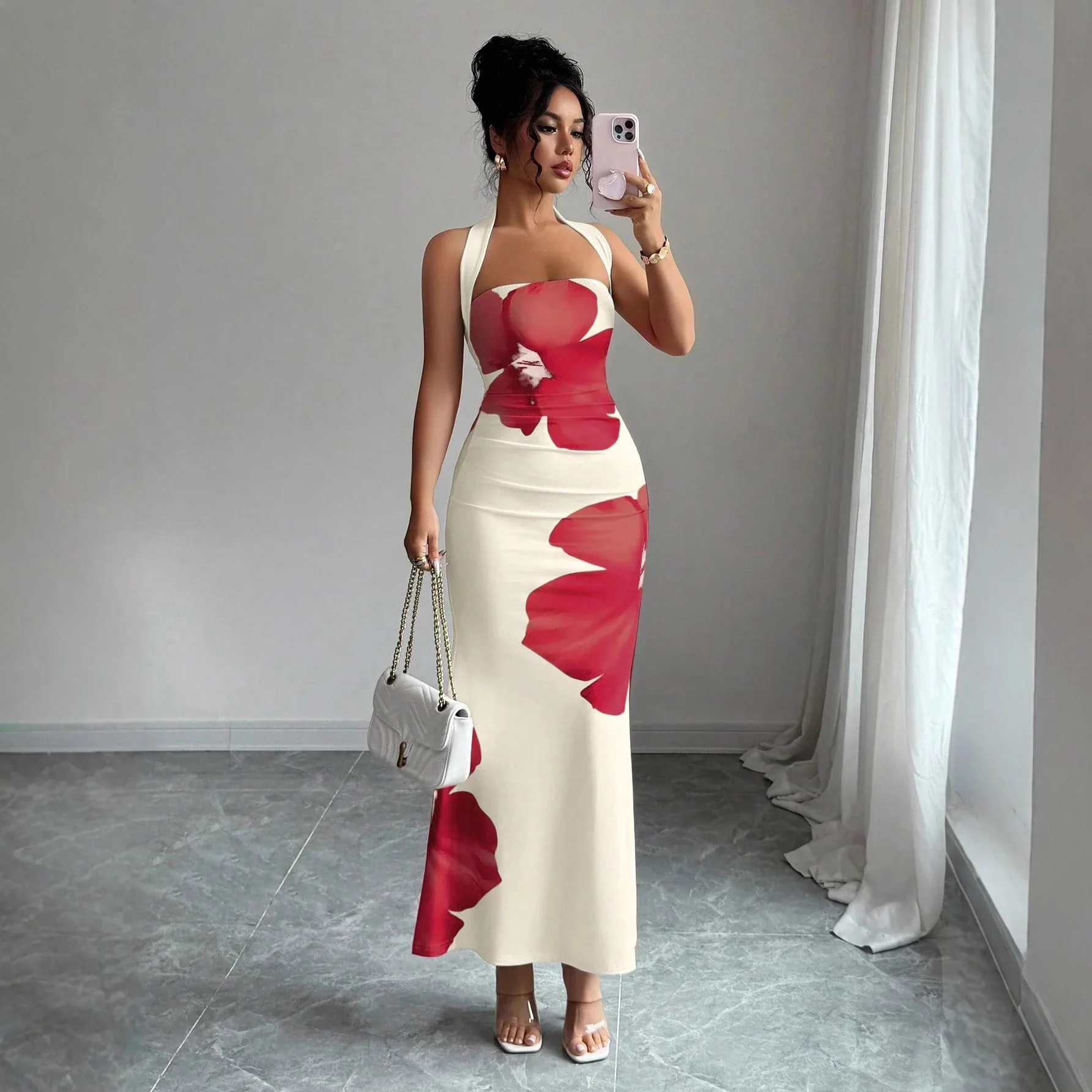 

Women's Casual Dresses Summer Evening Birthday Dress Long Dress Plunging Neckline Back Opening Printed Pattern Woman Clothes