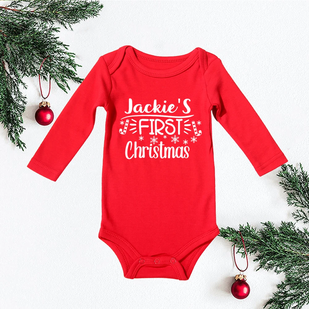 Personalised 1st Christmas Bodysuit Babies 1st Xmas Gift Custom Baby Name First Christmas Romper Clothing Holiday Present