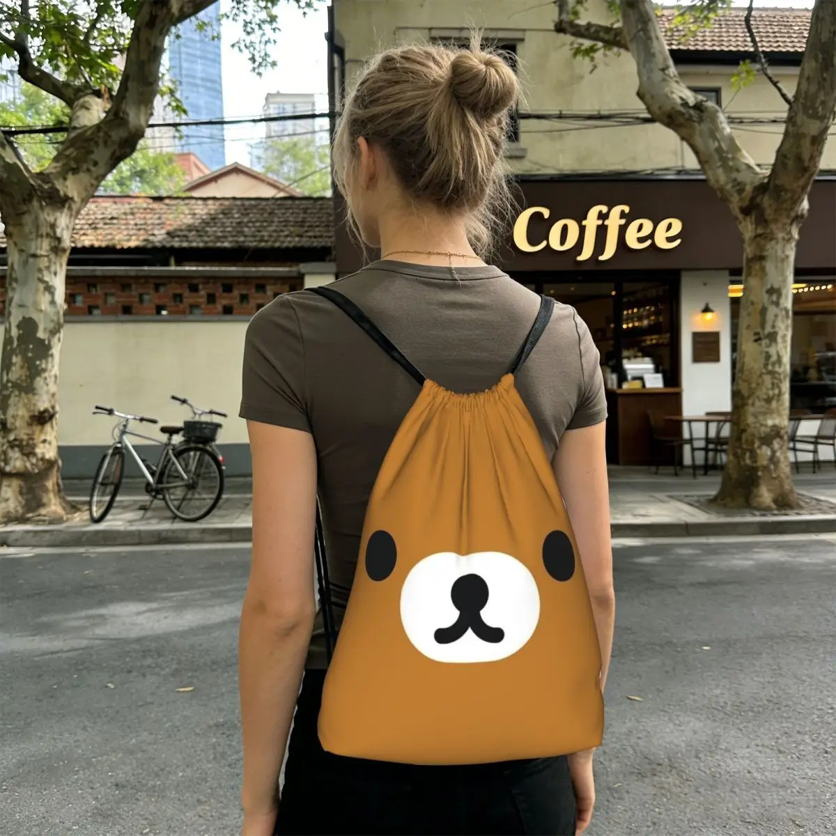 Rilakkuma Relax Bear Big Face Backpacks Casual Drawstring Bags Shoes Bag Book Bags for Travel School