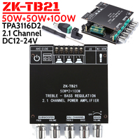 ZK-TB21 TPA3116D2 2.1 Channel Audio Power Amplifier Module BT 5.0 High Bass Adjustment Amplifier Board Subwoofer Amplifier Board