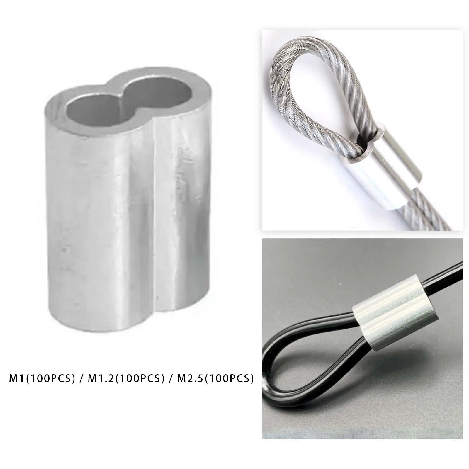 100Pcs Steel Wire Rope, Aluminum Sleeve, Aluminum Crimping Loop Sleeve Fasten Accessories, Double Hole Clamp, Cable Crimps