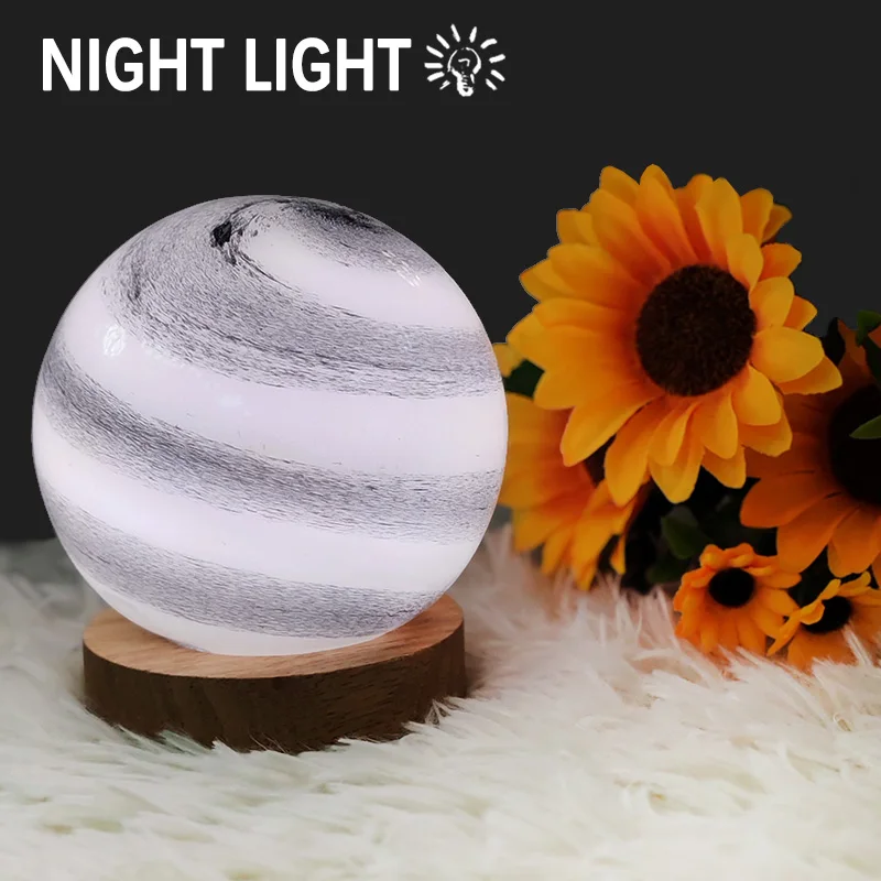 

Bedroom room desktop night light Milky black glass globe lamp shade USB power table lamp bedroom decorative light